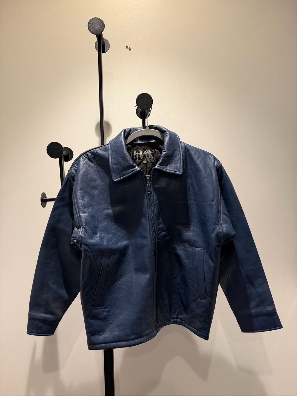 Classic Men's Navy Leather Zip Jacket (fits like women’s S)